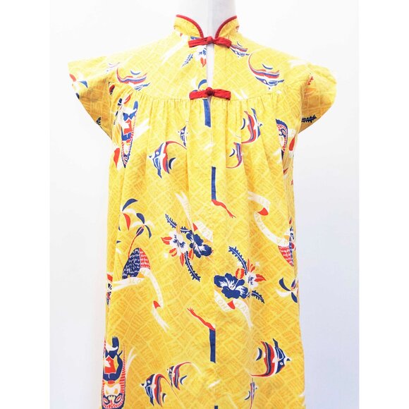 Vintage 50s / 60s Womens Hawaiian Dress Tiki  Gods Underwater Scene Yellow S/XS - Picture 4 of 15